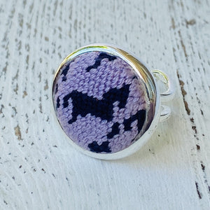 Lilac Horse Houndstooth Needlepoint Ring