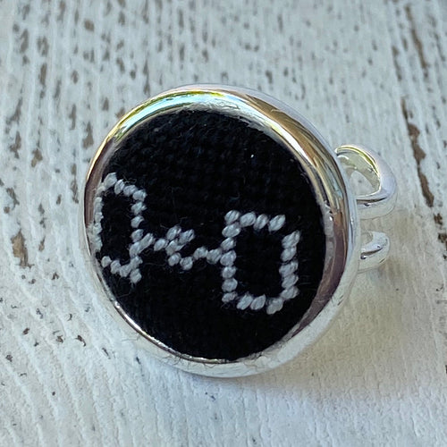 Black and Silver Snaffle Bit Needlepoint Ring