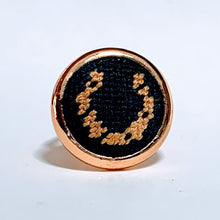 Load image into Gallery viewer, Black &amp; Gold Horseshoe Needlepoint Ring