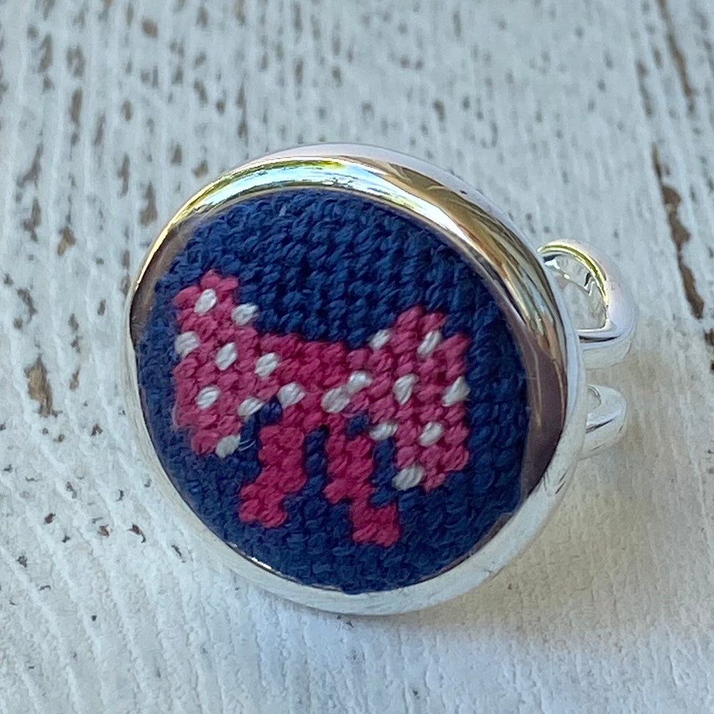 Pink Bow Needlepoint Ring