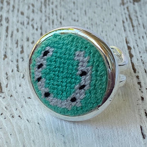 Turquoise and Silver Horseshoe Needlepoint Ring