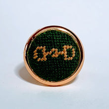 Load image into Gallery viewer, Green &amp; Gold Snaffle Bit Needlepoint Ring