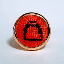 Load image into Gallery viewer, Orange &amp; Brown Stirrup Gold Needlepoint Ring