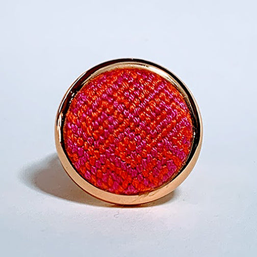 Pink & Orange Greek Key Needlepoint Ring